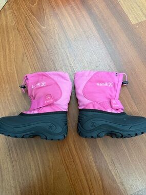 Kamik Pink Kids Winter Boots with Black Soles